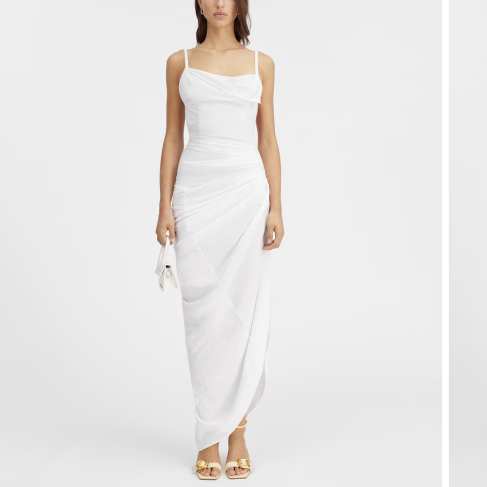 Elegant White Draped Maxi Dress